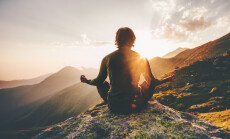 Man,Meditating,Yoga,At,Sunset,Mountains,Travel,Lifestyle,Relaxation,Emotional