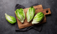 Mini,Romaine,Lettuce,Salad,On,Stone,Kitchen,Table.,Top,View