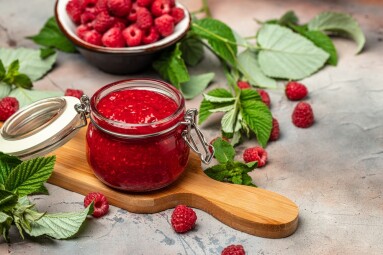 Raspberry,Jam,With,Berry,On,Light,Background.,Homemade,Jam,With