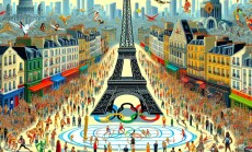 Cartoon,Artistic,Image,Of,Eiffel,Tour,With,Olimpic,Games
