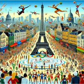 Cartoon,Artistic,Image,Of,Eiffel,Tour,With,Olimpic,Games