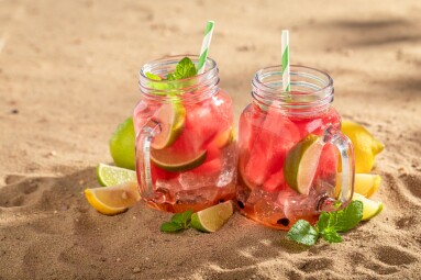 Homemade,And,Fresh,Lemonade,With,Mint,Leaves,And,Watermelon.,Seasonal