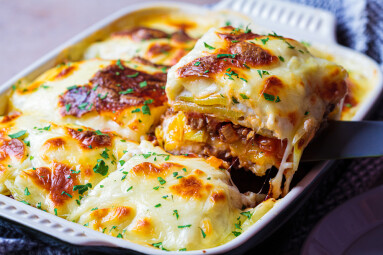 Traditional,Greek,Potato,And,Meat,Casserole,With,Cheese,-,Moussaka,