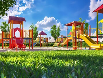 Children's,Playground,With,A,Variety,Of,Play,Structures.,The,Playground