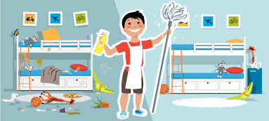 Little,Boy,With,A,Mop,And,Cleaning,Tools,In,Front