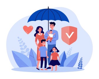 Family,Standing,Under,Insurance,Umbrella,Together.,Shield,Protection,For,Parents