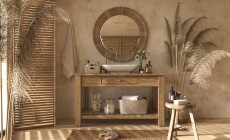 Boho,Scandinavian,Style,In,Home,Interior,Background.,Beige,Bathroom,With