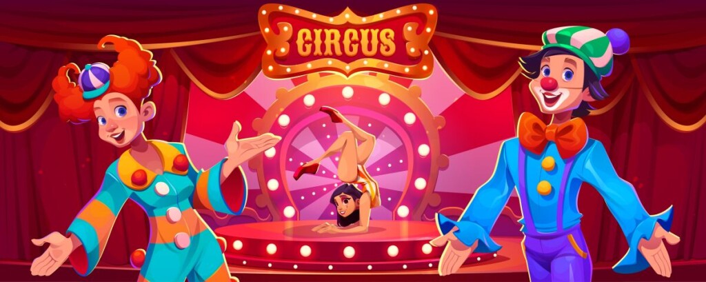 Circus,Performers,On,Arena,Background.,Vector,Cartoon,Illustration,Of,Female