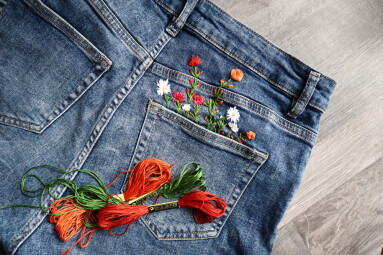 Creative,Diy,Project,,Hand,Embroidery,At,Home,On,Jeans,,Creative