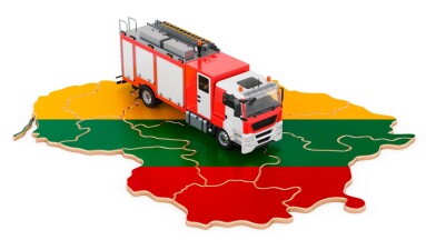 Fire,Department,In,Lithuania.,Fire,Engine,Truck,On,The,Lithuanian