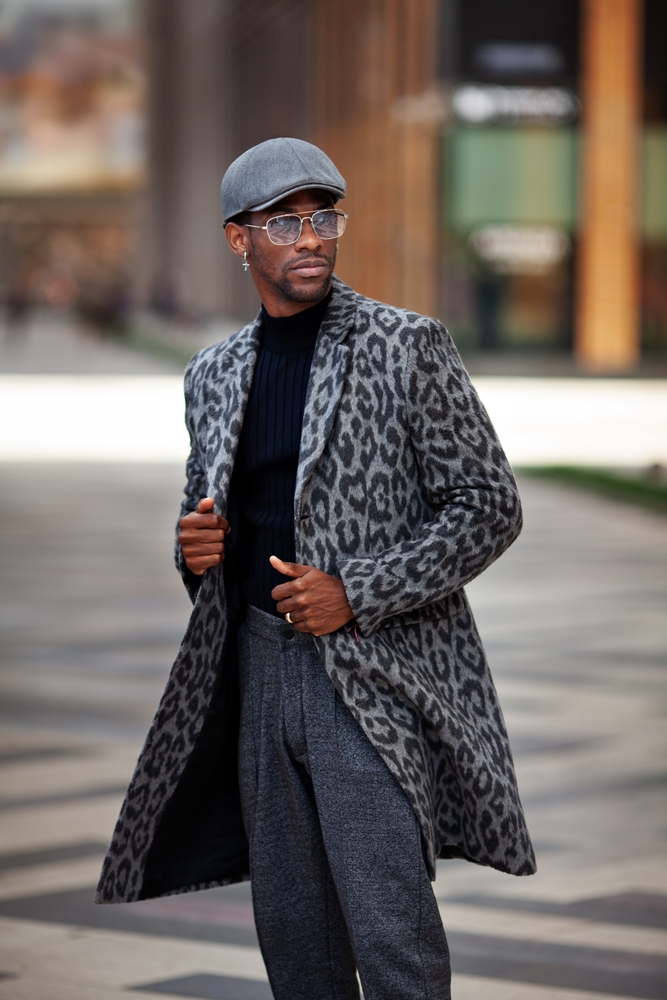 Portrait,African,American,Young,Male,In,Trendy,Outfit,Coat,With