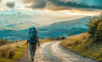 Lonely,Pilgrim,With,Backpack,Walking,The,Camino,De,Santiago,In