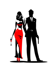 Secret,Agent,With,Gun,And,Glass.,Woman,In,Red,Turned