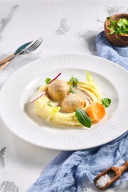 Mashed,Potatoes,And,Rabbit,Cutlets.,Restaurant,Food,Plate,On,White