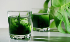 Chlorophyll,Extract,Is,Poured,In,Pure,Water,In,Glass,Against