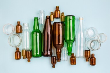 Separate,Collection,Of,Glass,Garbage.,Colorful,Bottles,And,Cans,For