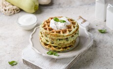 Zucchini,Waffles,With,Sour,Cream.,Waffles,Are,Decorated,With,Sour