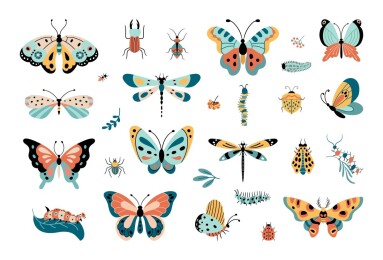 Isolated,Insects,,Butterfly,And,Caterpillars.,Beetle,Garden,,Funny,Decorative,Butterflies.