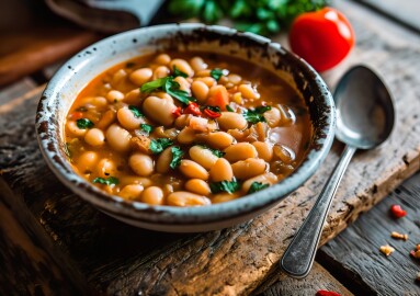 Fasolada,Bean,Soup,In,A,Bowl,Displayed,From,An,Angle