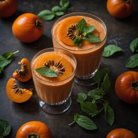 Close-up,Of,A,Persimmon,Smoothie,In,A,Glass,Garnished,With