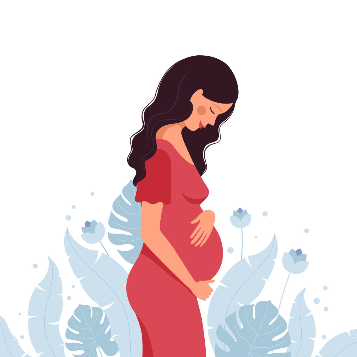 A,Pregnant,Beautiful,Woman,Hugs,Her,Pregnant,Belly,Against,A