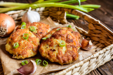 Fried,Savory,Tuna,Pancakes,With,Potato,,Onion,And,Garlic