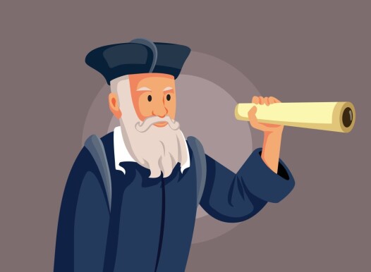 Astrologer,Nostradamus,Vector,Caricature,Illustration.,Michel,De,Nostredame,Seeing,Through