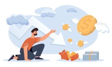 Losing,Money,Concept.,Man,Reaches,For,Gold,Coin.,Metaphor,For