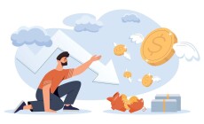 Losing,Money,Concept.,Man,Reaches,For,Gold,Coin.,Metaphor,For
