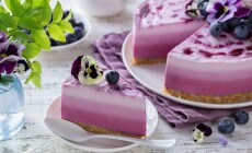 Piece,Of,No,Baked,Blueberry,Layered,Cheesecake,,Ombre,Mousse,Cake,