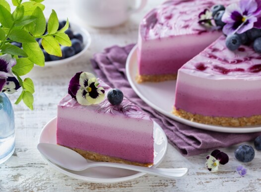 Piece,Of,No,Baked,Blueberry,Layered,Cheesecake,,Ombre,Mousse,Cake,