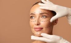 Portrait,Of,Young,Woman,And,Plastic,Surgeon,Making,Marks,On