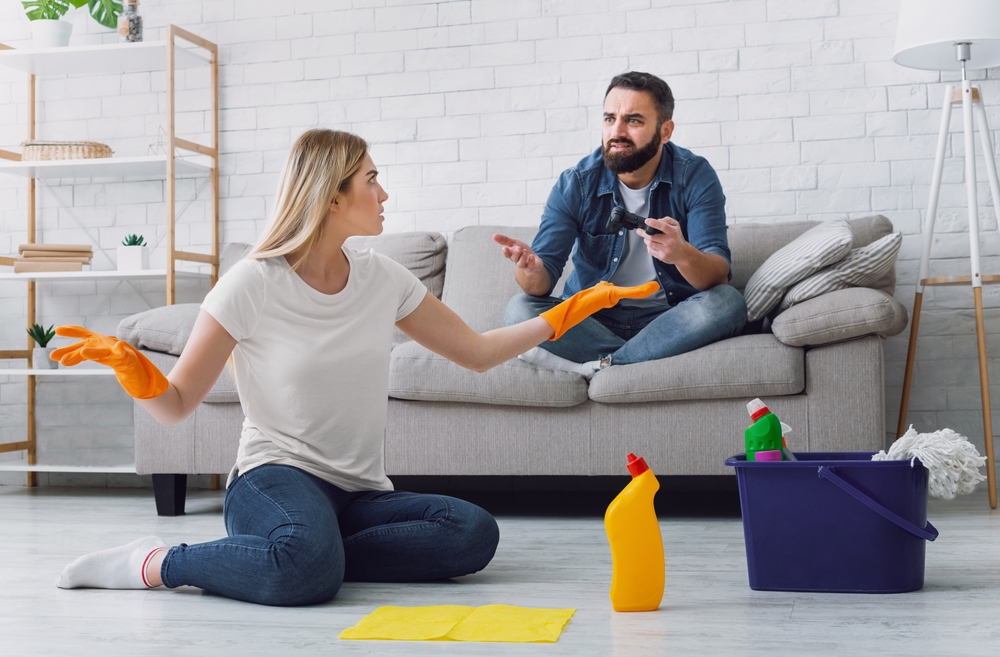 Quarrel,Over,Indifference,In,Family.,Wife,Sitting,On,Floor,Swears