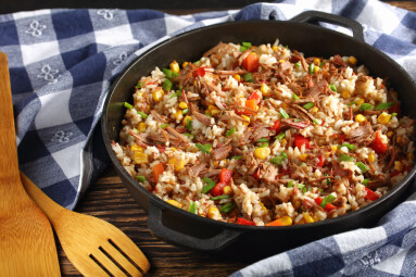 Beef,And,Rice,With,Vegetables,,Corn,Kernels,And,Spice,In