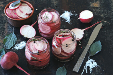 Fermented,Radish,In,Jars.,Cooking,Fermented,Vegetables.,Probiotics.