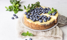 New,York,Style,Cheesecake,,Fresh,Blueberries,And,Mint,On,A