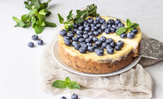 New,York,Style,Cheesecake,,Fresh,Blueberries,And,Mint,On,A
