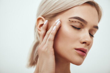 Plastic,Surgery.,Beautiful,Young,Blonde,Woman,Keeping,Eyes,Closed,And