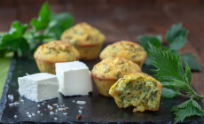 Fresh,Homemade,Muffins,With,Cheese,And,Nettle,On,Wooden,Table.