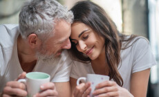Enjoying,Tenderness.,A,Lovely,Couple,Having,Their,Mornng,Coffee,Together