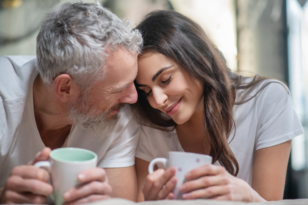 Enjoying,Tenderness.,A,Lovely,Couple,Having,Their,Mornng,Coffee,Together