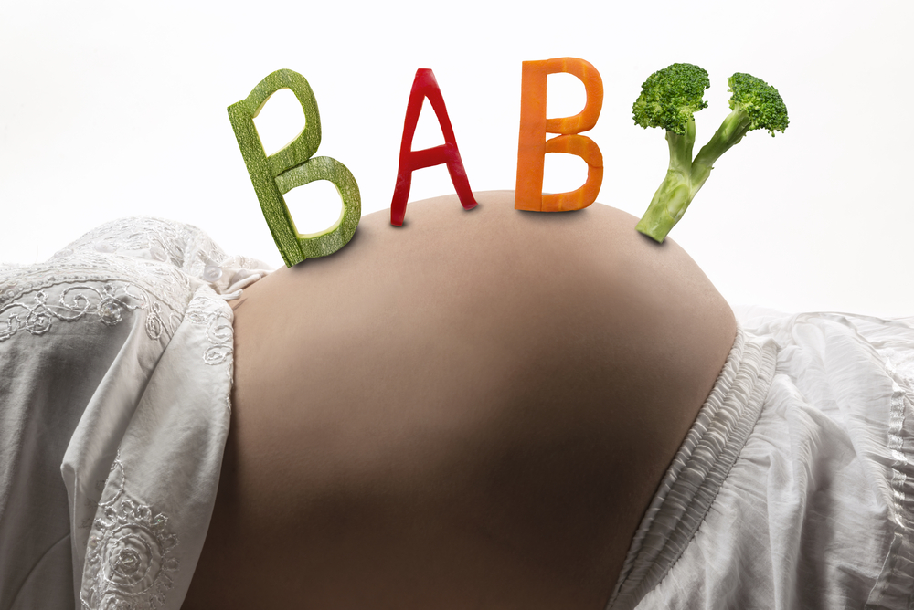 Baby,Vegetable,Word,On,Pregnant,Belly,Announcing,Colorfully,The,Soon