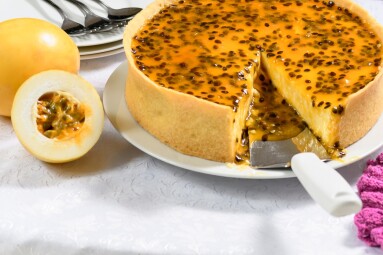 Passion,Fruit,Pie,With,One,Slice,Removed,,One,And,A