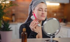 Young,Woman,Use,Ultrasonic,Skin,Scrubber,Exfoliating,Wand.,Skin,Care