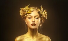Portrait,Beauty,Fantasy,Woman,Queen,,Face,In,Gold,Paint.,Golden