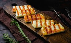 Grilling,Halloumi,Cheese,Set,,On,Old,Dark,Wooden,Table,Background