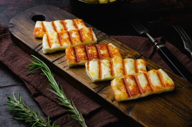 Grilling,Halloumi,Cheese,Set,,On,Old,Dark,Wooden,Table,Background