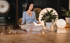 A,Young,Woman,Sitting,In,The,Lotus,Position,Before,The