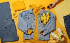 Female,Spring,Wardrobe,,Flowers,And,Glasses,In,Hand,On,Yellow