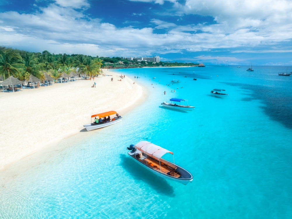 Aerial,View,Of,The,Boats,On,Tropical,Sea,Coast,With